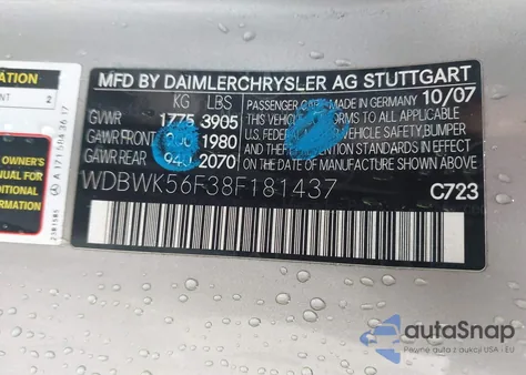 2008 Mercedes-Benz Slk 350 z USA, uszkodzony, nr VIN WDBWK56F38F181437